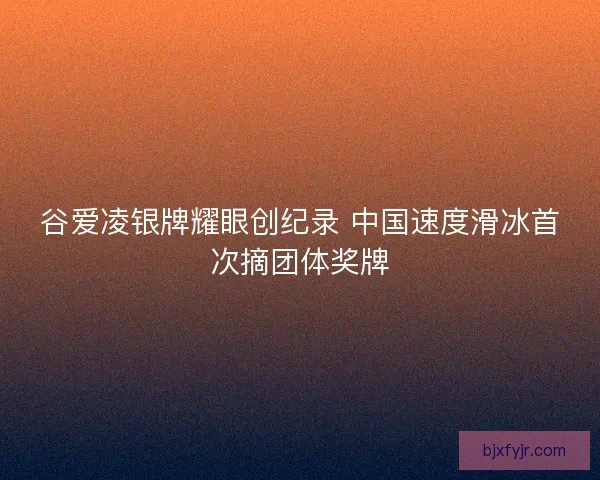 谷爱凌银牌耀眼创纪录 中国速度滑冰首次摘团体奖牌